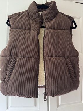 Ci Sono Brown Corduroy Puffer Vest with Sherpa Lining